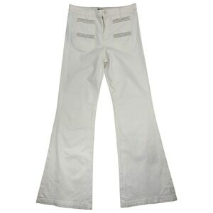 7 For All Mankind White Braided Pocket Flare Jeans Boho Y2K Wide Leg 31